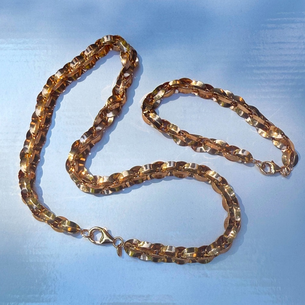 Rose Gold Twisted Necklace & Bracelet Set - Elegant Linked Design Made In Italy